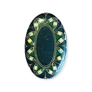Vintage Enamel Oval Brooch Rhinestone Gold Tone Art Deco Style Pin